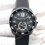 Swiss Replica Calibre De Cartier Diver Black PVD Watch Silver Fluted Bezel